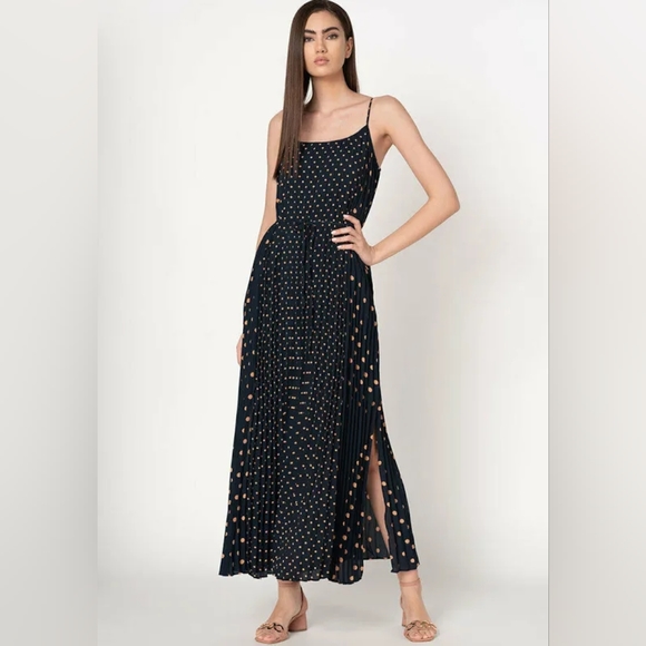 Banana Republic Dresses & Skirts - Banana Republic Navy blue polka dot pleated maxi dress size 12T